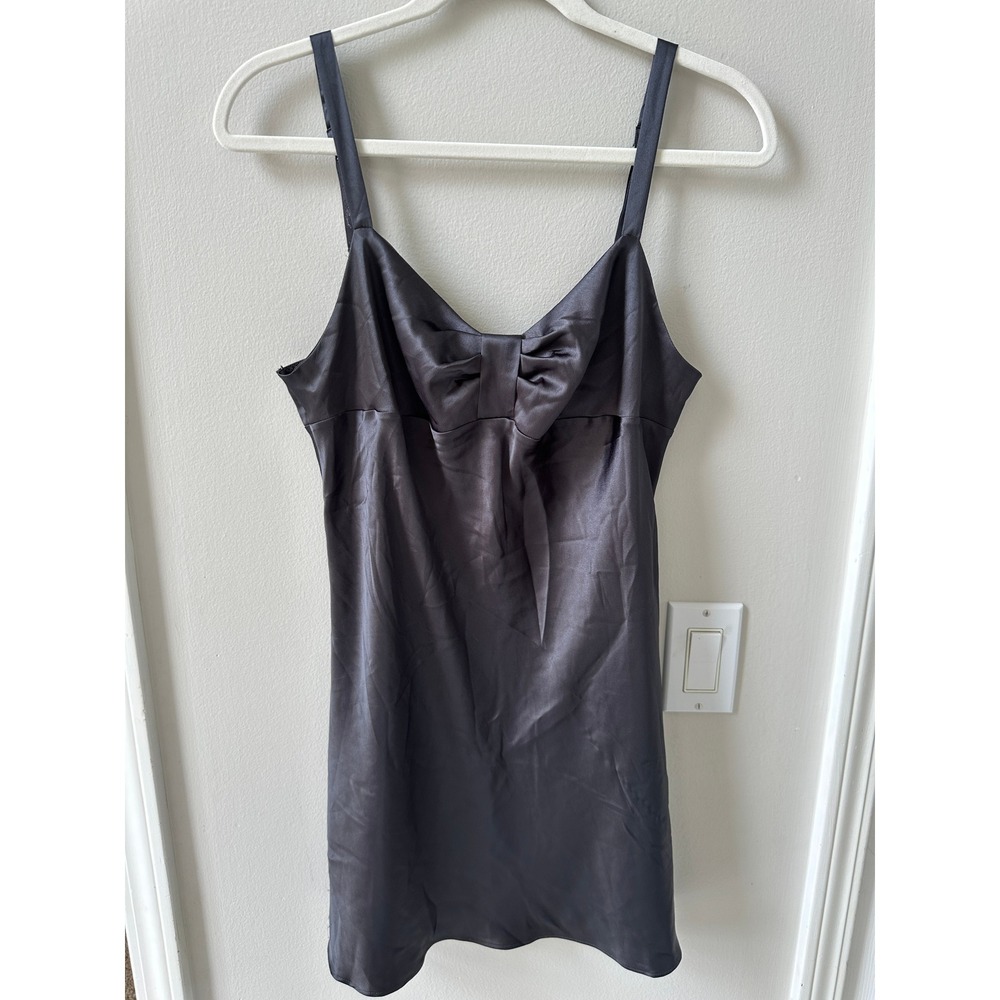 Victorias Secret Angels Gray Satin Bow Front Slip Dress Chemise Nightie Size M